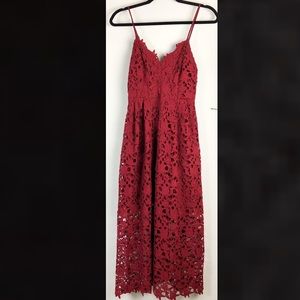 astr the label lace midi dress red tannin